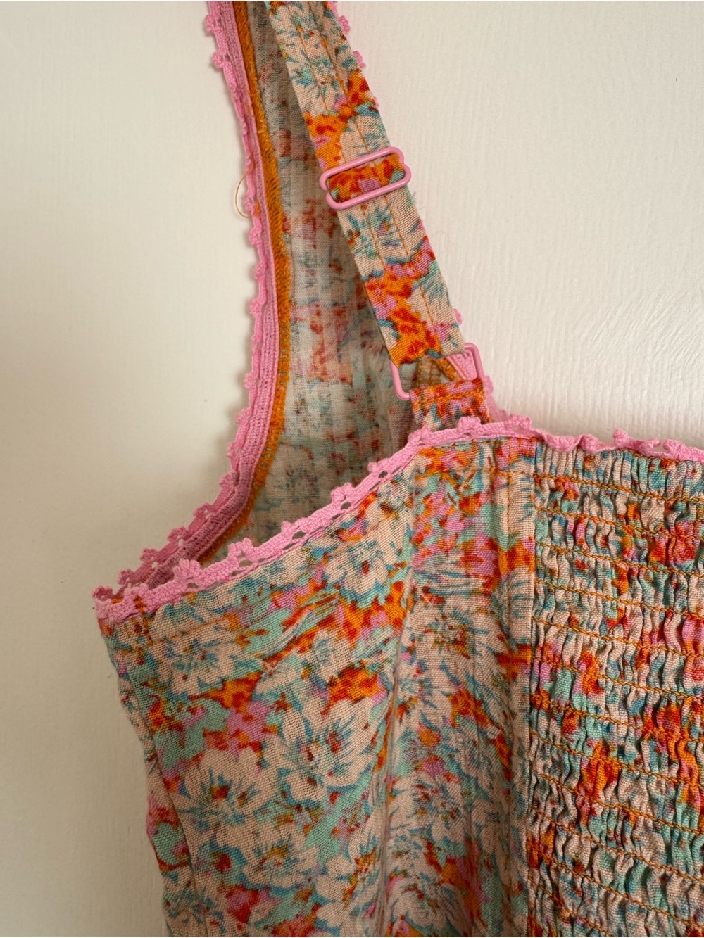 NWT AE Floral Tie-Front Women’s Tank Top - Pink Trim - Picture 5 of 5